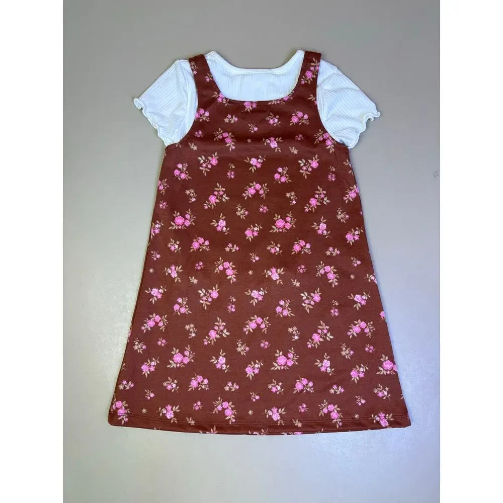 Derek Heart Girls Floral Jumper Dress Top Shoe Charms 3 Pc Set Size 5 NWT